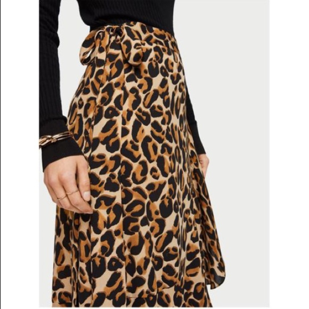 Scotch & Soda Brown Animal Print Wrap Skirt, size 8
